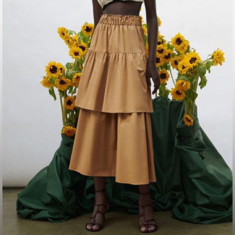 Zara Tiered Midi Skirt in Tan